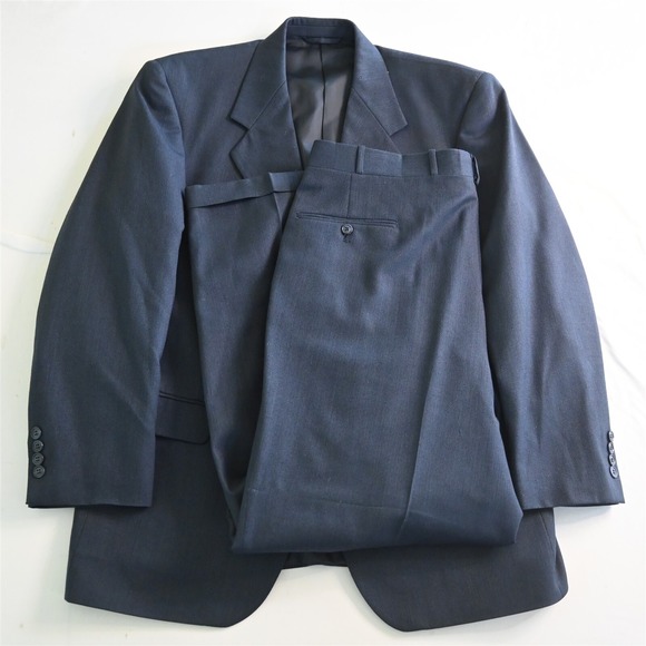 Mens 43R 44R 36x30 Navy Blue Nailshead 100%‎ Wool Mens Jacket Pants Suit